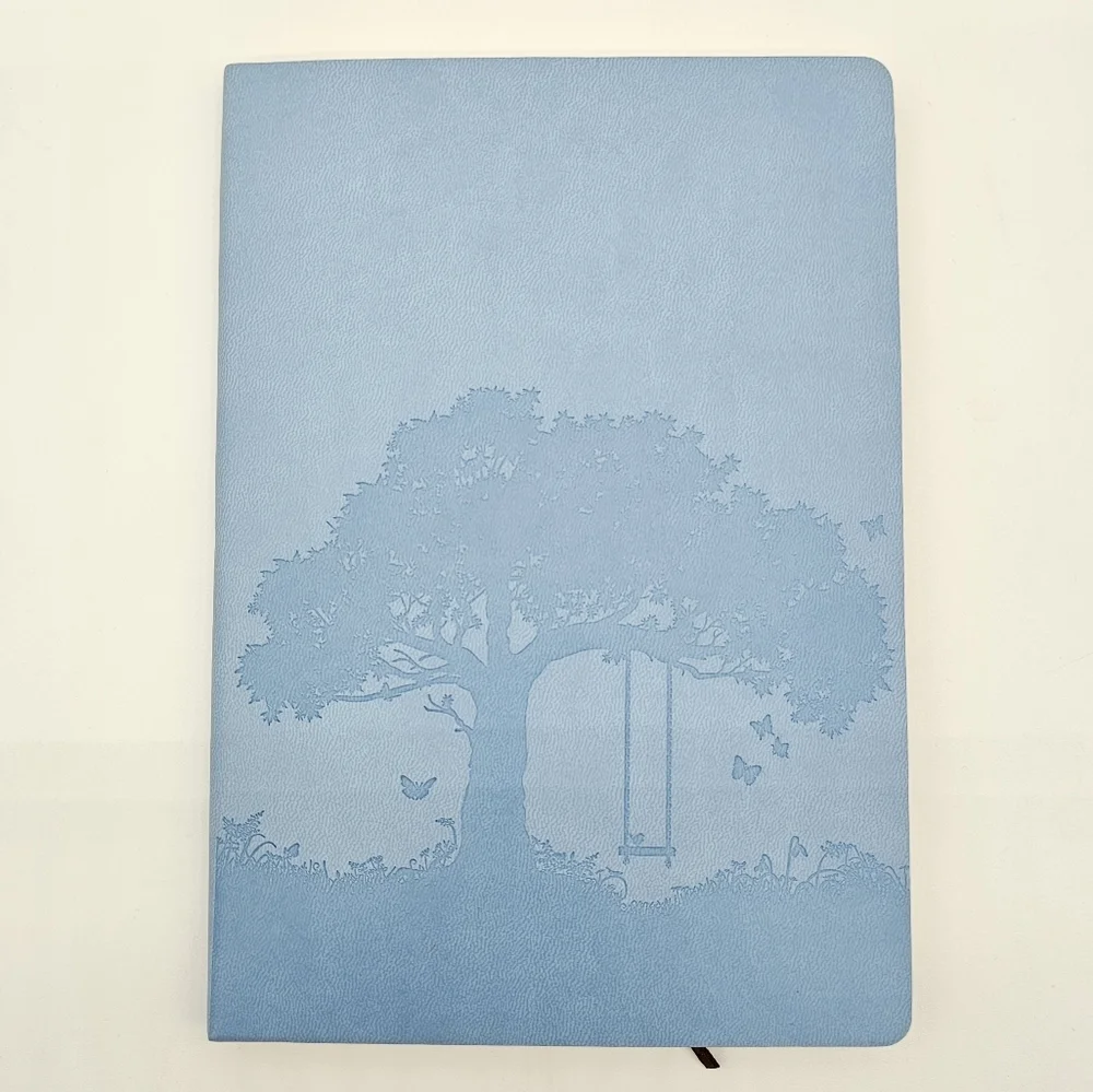 Tree of Life Faux Leather Journal Bamboo Pen Inspirational Bookmark Set Blue
